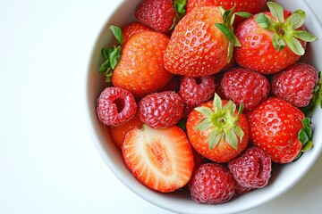 A Bowl of Fresh Strawberries and Raspberries