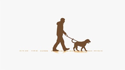 Icon of a Person Walking a Dog Off-Leash While Holding the Leash in Hand, Isolated on a White Background, Representing Pet Care and Outdoor Activities