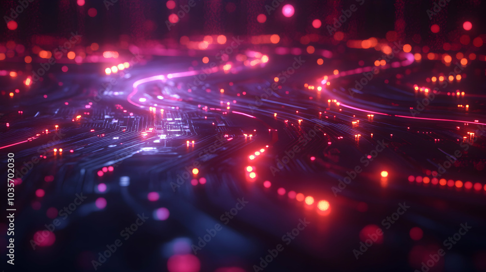 Poster abstract circuit board design with glowing pathways and digital elements