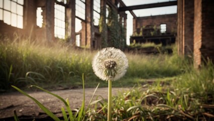 Dandelion in Abandoned Factory from the 1900s