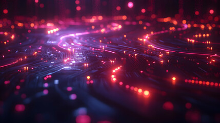 Obraz premium Abstract Circuit Board Design with Glowing Pathways and Digital Elements