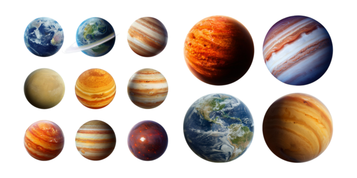 Colorful Planetary Collection in Space,PNG set collection, isolated on transparent background