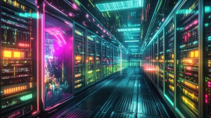 Obraz premium Neon Server Room.