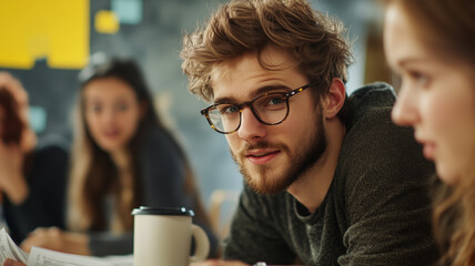 Engaging study session with focused students in a café