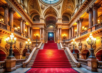 Obraz premium Elegant Red Carpet on Grand Stairs - Luxury Event Photography