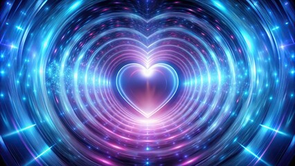 Abstract texture of neon glowing heart endless tunnel in space, symmetrical composition