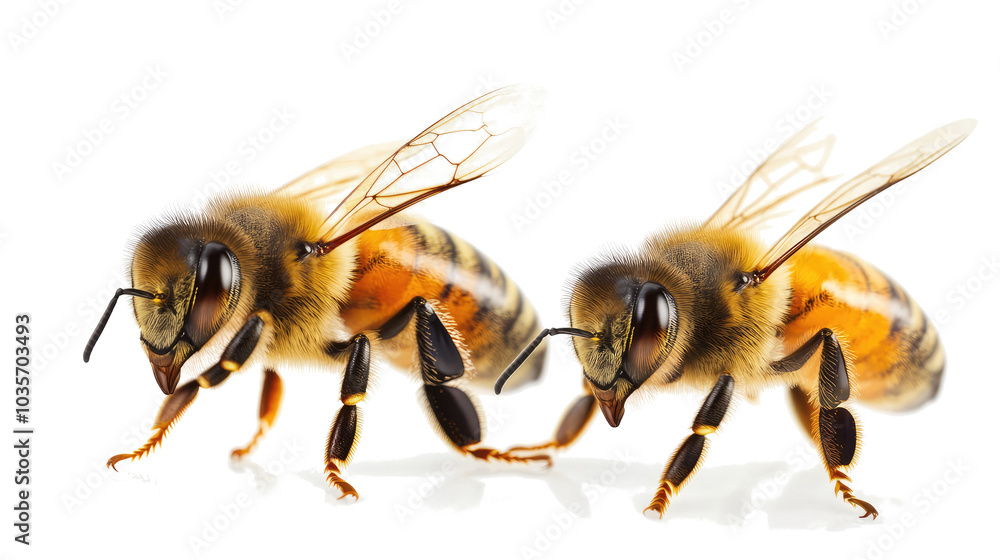 Poster bees walking towards each other on a transparent background generative ai