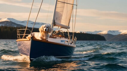 Dachshund On Sailboat in Himalayan Mountain Scenery