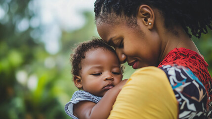 Fototapeta premium African mother holding her infant baby in her arms affectionately