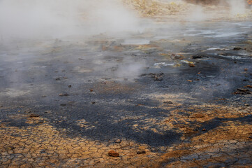 nature sceneries inside the Namaskard geothermal area, Iceland