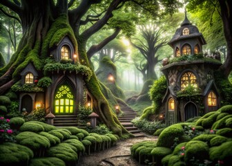 Fototapeta premium Enchanted Forest Architecture with Mystical Glow for Fantasy Photography