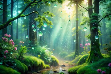 Obraz premium Enchanted Forest Rain - Double Exposure Photography of Nature's Dreamy Atmosphere