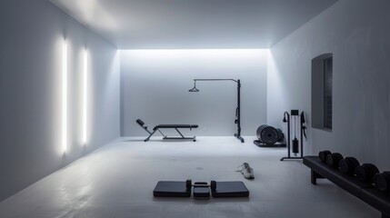 Minimalist workout space, soft lighting