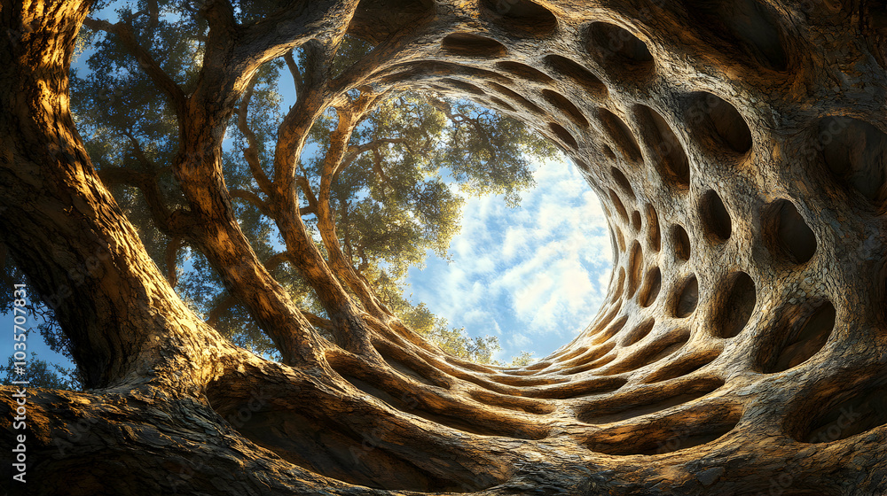 Aufkleber intricate branches of a large tree creating abstract patterns in natural light
