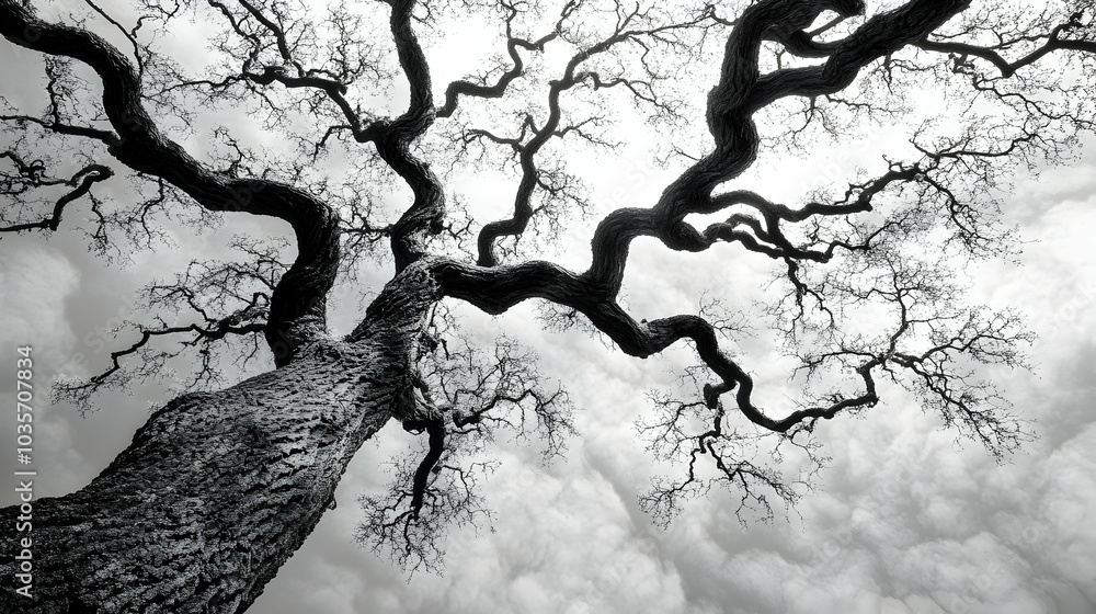 Aufkleber intricate branches of a large tree creating an abstract pattern against a soft background