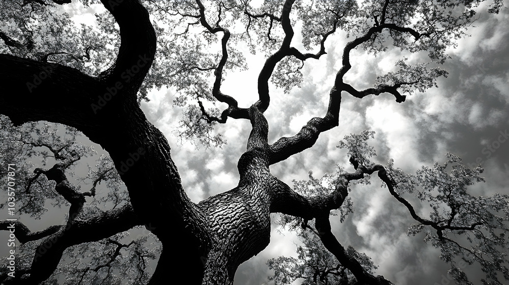 Aufkleber intricate branches of a large tree creating abstract patterns against a clear sky