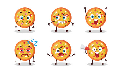 funny pizza cartoon with many expressions design illustration