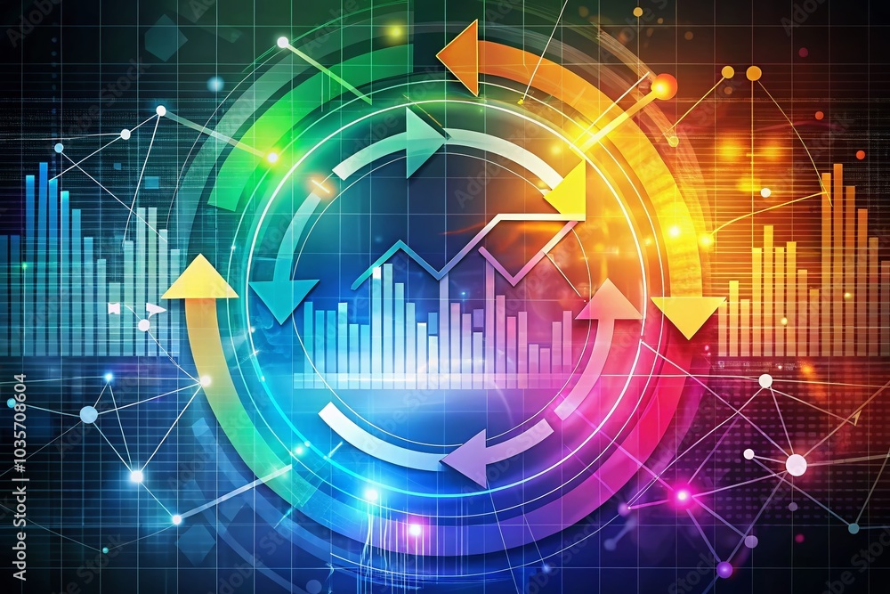 Poster encircled arrows infographic for dynamic data visualization and business analytics