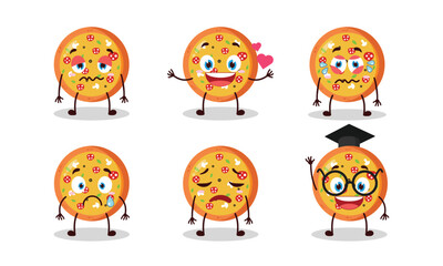 funny pizza cartoon character with different pose activity design illustration