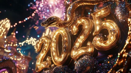 Fototapeta premium 2025 Fireworks Celebration with Snake