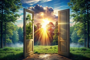 Endless Light Through Open Door - Captivating Double Exposure Photography for Meditative Spaces