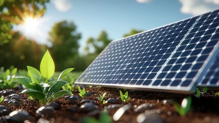 Fototapeta premium Clean Energy Solar Panel in Rural Landscape