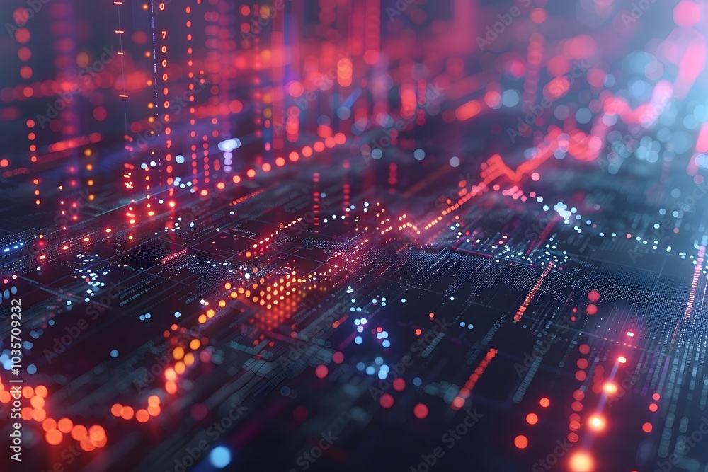 Poster abstract digital data visualization with glowing lines and dots