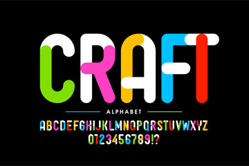Craft. Modern colorful font design, alphabet letters and numbers vector illustration