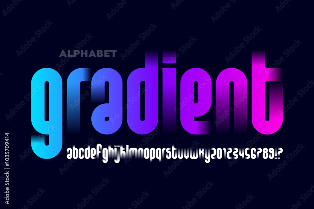 Fototapete gradient. modern lowercase font design, alphabet letters and numbers vector illustration
