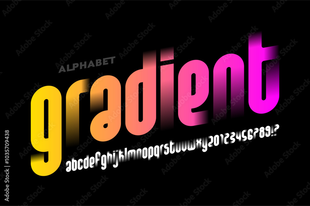 Fototapete gradient. modern lowercase font design, alphabet letters and numbers vector illustration