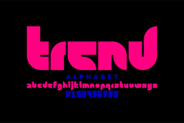 Trend. Modern lowercase style font design, alphabet letters and numbers vector illustration