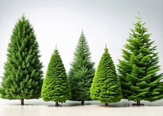 Fototapeta premium Evergreen Trees Collection on White Background for Design Purposes - Minimalist Photography