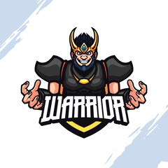 The Golden Horned Crown Giant Warrior in Steel Grey Armor Vector Mascot