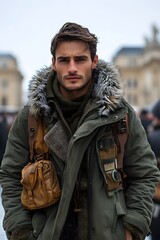 Obraz premium Trendy oversized coat with layered streetwear style underneath