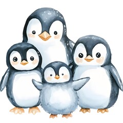 Fototapeta premium Cute Penguin Family Watercolor Illustration Adorable Penguin Clipart