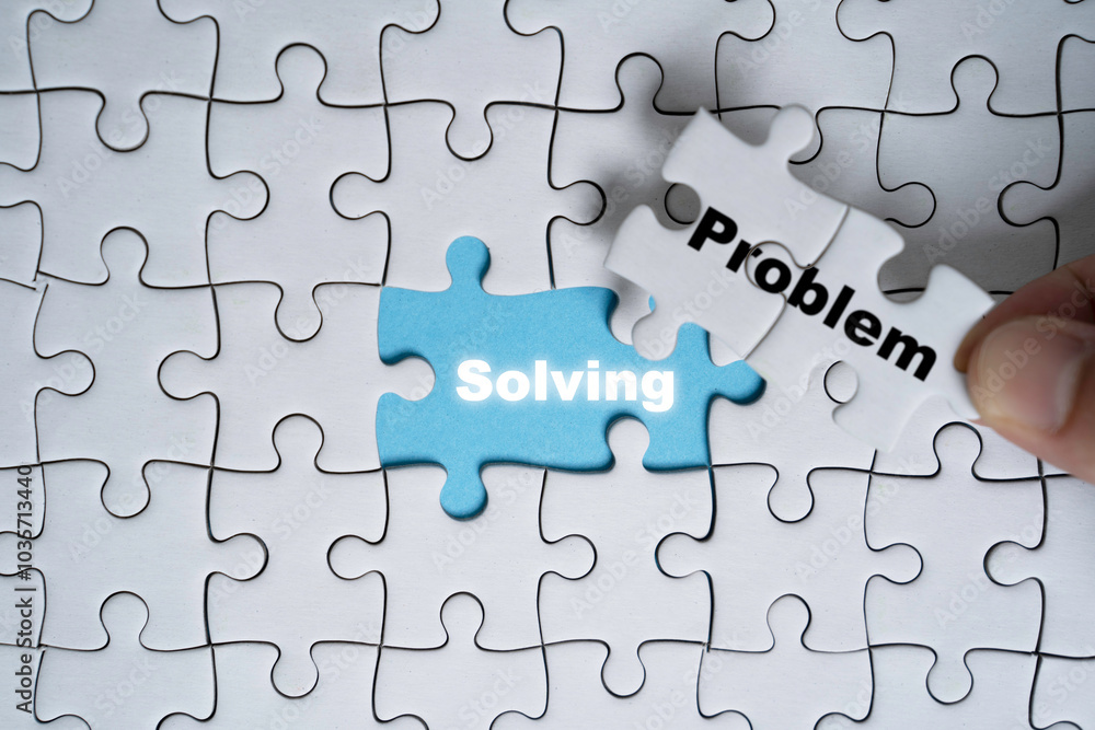 Poster hand move out problem wording on jigsaw and found solving wording for solution concept.