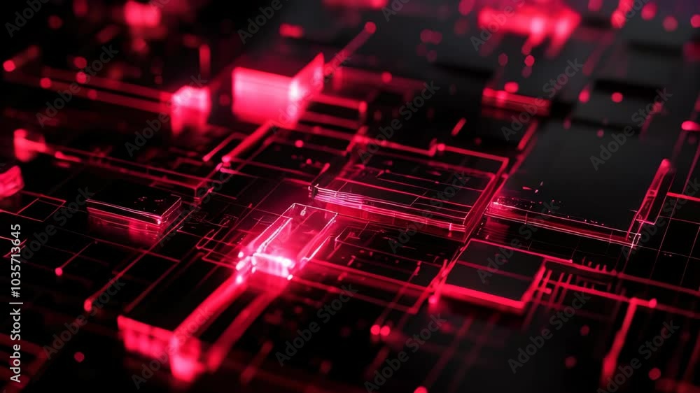 Poster immerse yourself in a world of vibrant red circuitry, showcasing dynamic patterns and shapes