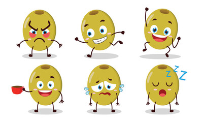 funny green olive cartoon character with various pose activity vector illustration