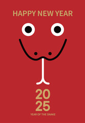 Lunar New Year vertical background with sketch of cute snake. Chinese New Year 2025 modern art design for cover, card, poster, banner, red envelope.