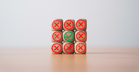 Green correct sign mark are surrounded by Red Cross sign mark for reject and approve document and...