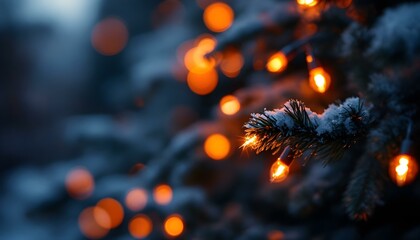 Christmas lights in bokeh. Outside in December. Red and fire orange bokeh on a black background, bokeh abstract background, modern technological abstract background. Orange Christmas background, Xmas