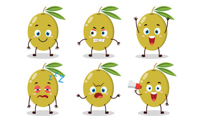 funny green olive cartoon with many expressions vector illustration