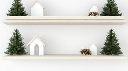 A well-designed Scandinavian nursery showcases a wooden shelf adorned with vibrant hanging toys, creating a cheerful atmosphere for a baby room or playroom