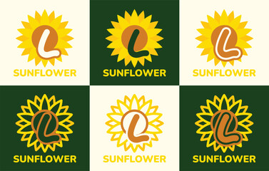Fototapeta premium Set of letter L sunflower logo. This logo combines letters and sunflower shapes. Suitable for flower shops, flower farms, flower accessories shops and the like.
