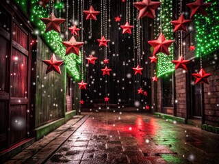 Obraz premium Festive Rain of Red Stars on Green Screen for Christmas Celebration