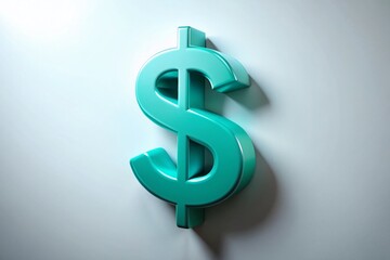 Obraz premium Flat Teal 3D Dollar Sign Icon on White Surface with Soft Lighting for Financial Concepts