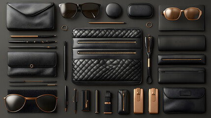 Monochrome outfit flat lay with minimal accessories