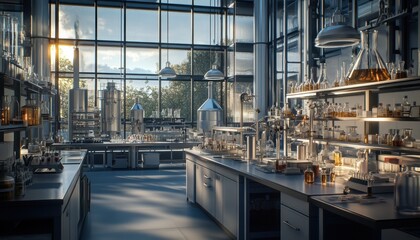 Lab Interior with Glassware.