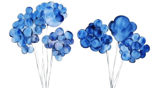 Collection of Blue Watercolor Balloons on a Transparent Background Generative AI