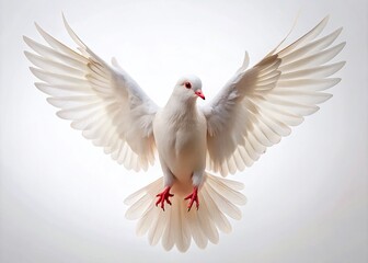 Obraz premium Free Flying White Dove Isolated on White Background - High Dynamic Range Imagery for Nature and Peace Themes